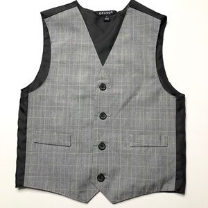 Boys Size 7 Black White w Green Plaid Suit Vest